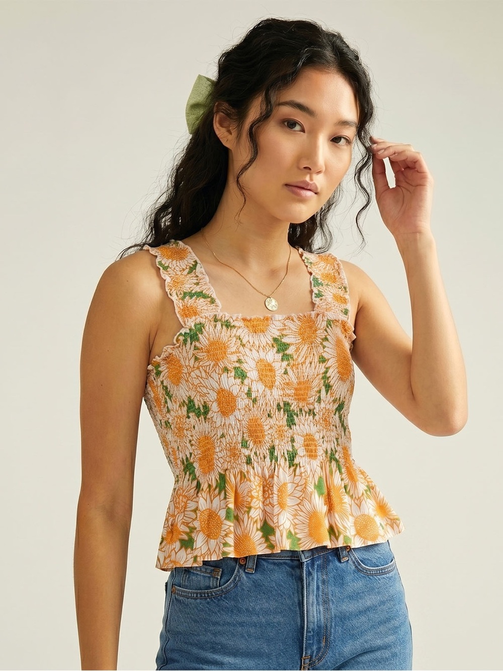 EUC Anthropologie Conditions Apply Katilia smocked floral tank top - Picture 1 of 9